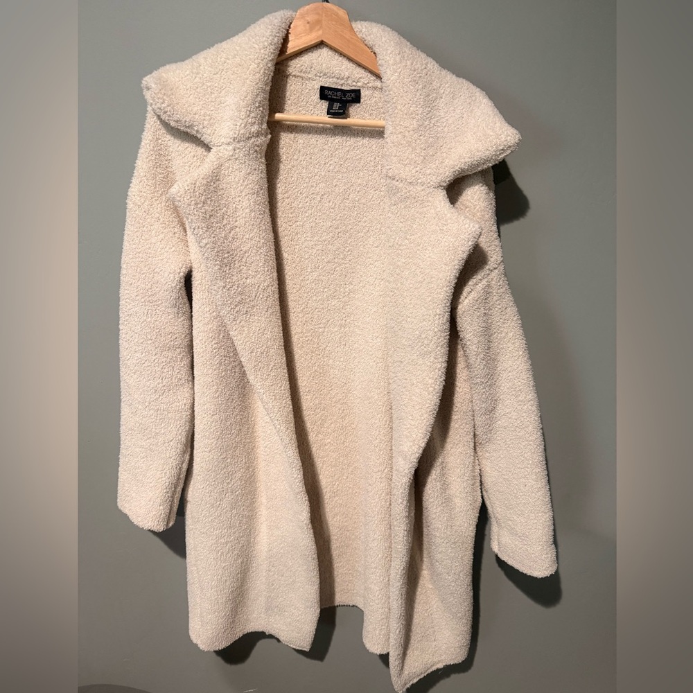 Rachel Zoe Cream Teddy Sherpa Coat Open Front Cozy Jacket - Picture 3 of 4